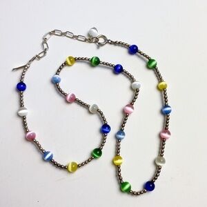 Faux Cat Eye Bead and 925 Sterling Beads Multi Color Adjustable Necklace